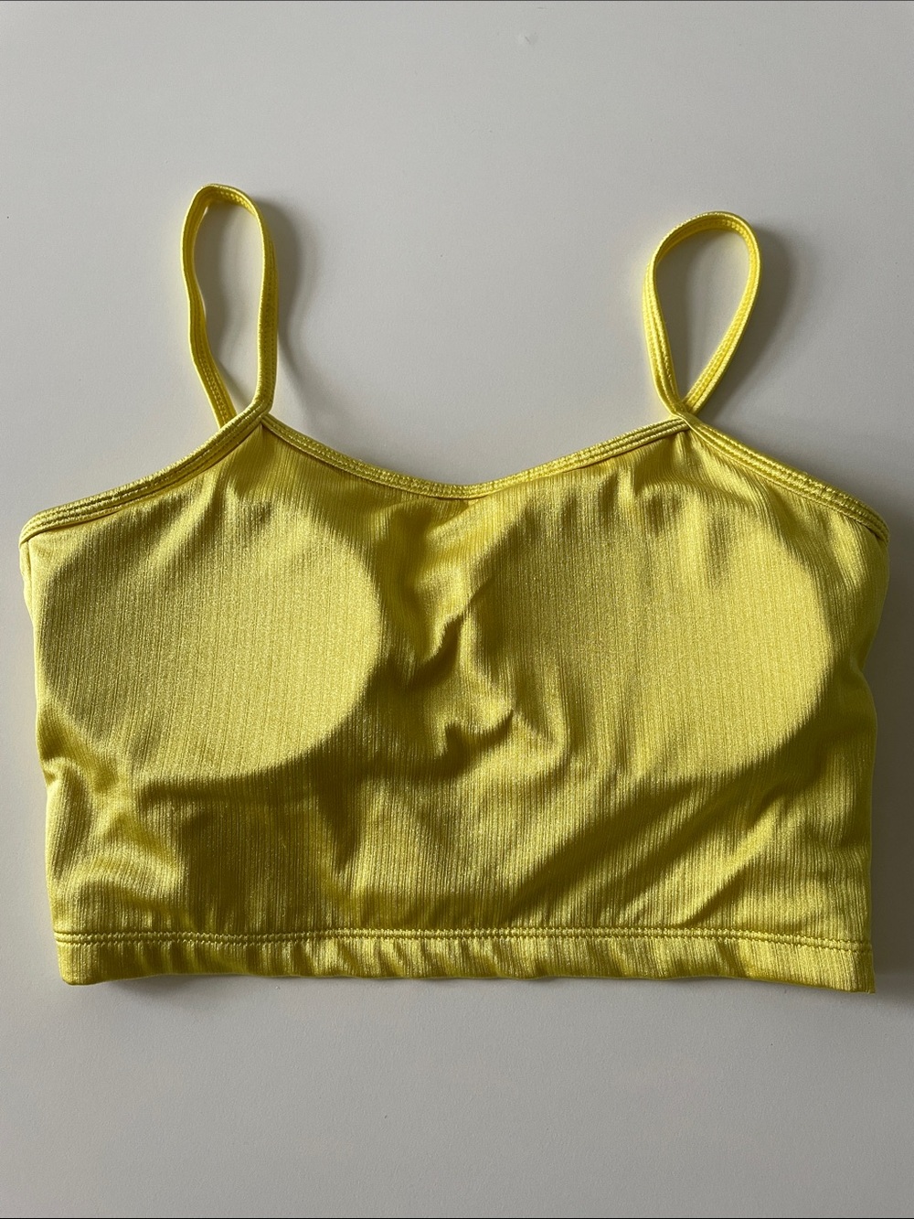 Klassy Network Small Yellow Ribbed Crop Padded No Bra Tank Adjustable Straps
